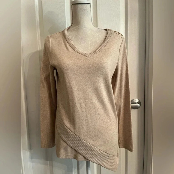 Rafaella Tan Asymmetrical Sweater Women’s Size Small Petite‎ - Picture 7 of 11